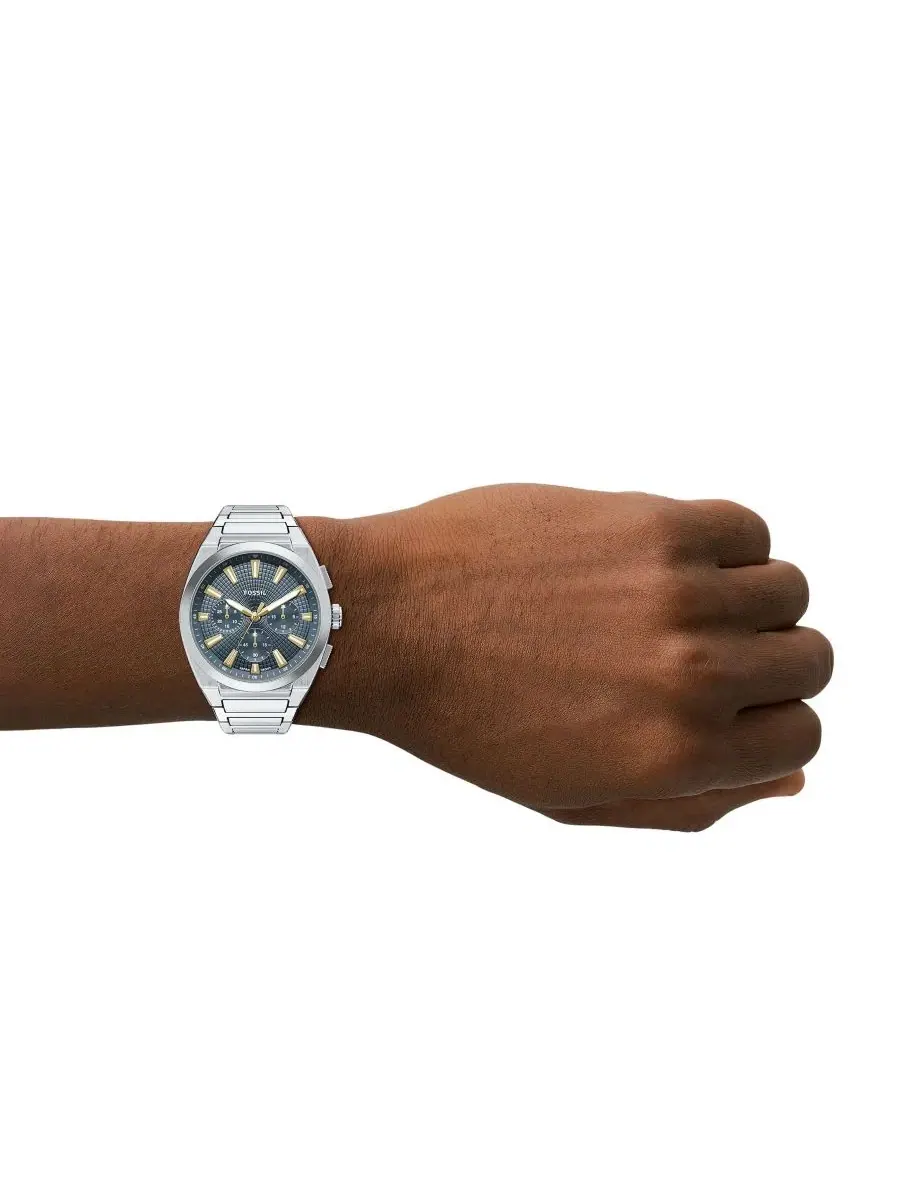 Мужские часы Everett Chronograph из нержавеющей стали, 44 мм Fossil — изображение 7 из 7, оттенок серебряный