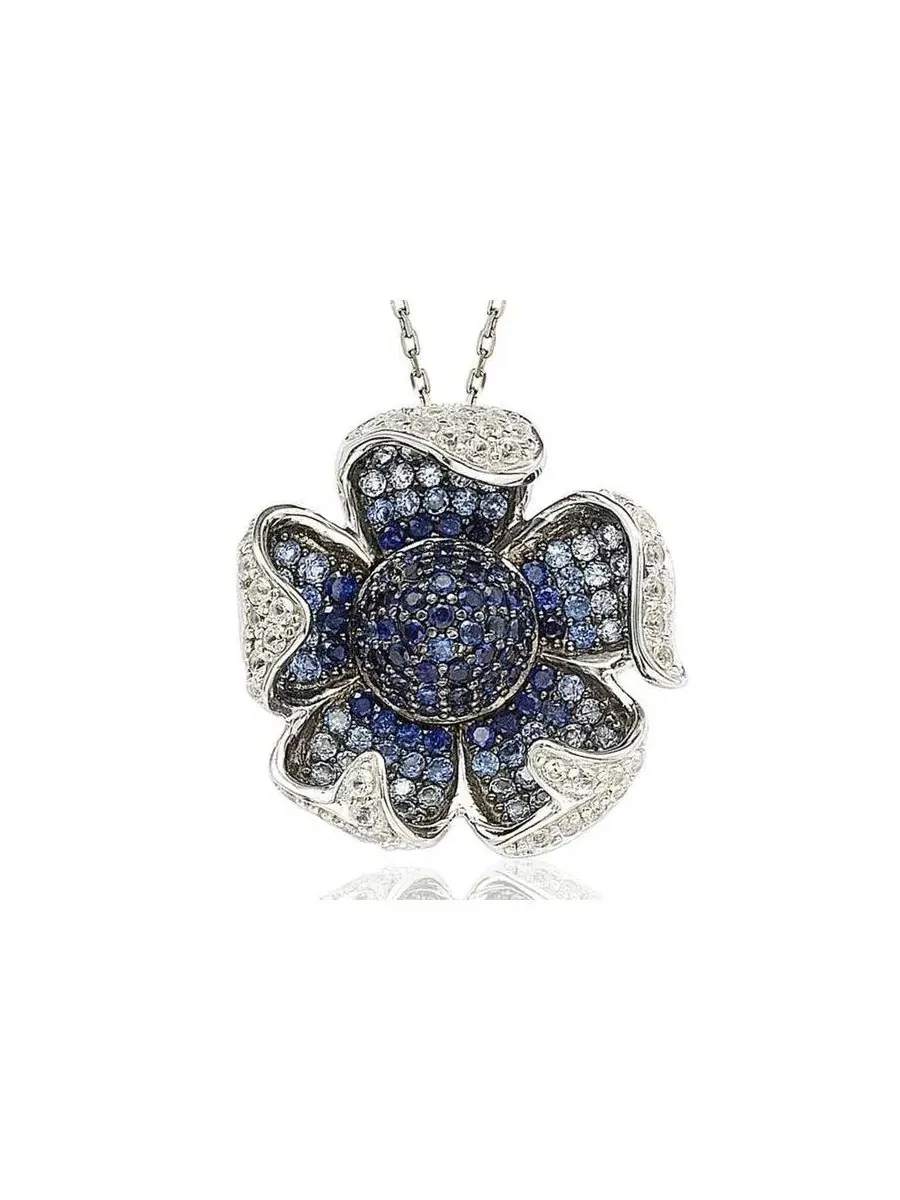 Подвеска с цветком из стерлингового серебра с сапфиром, модель Pave Sapphire Flower Suzy Levian New — изображение 1 из 4