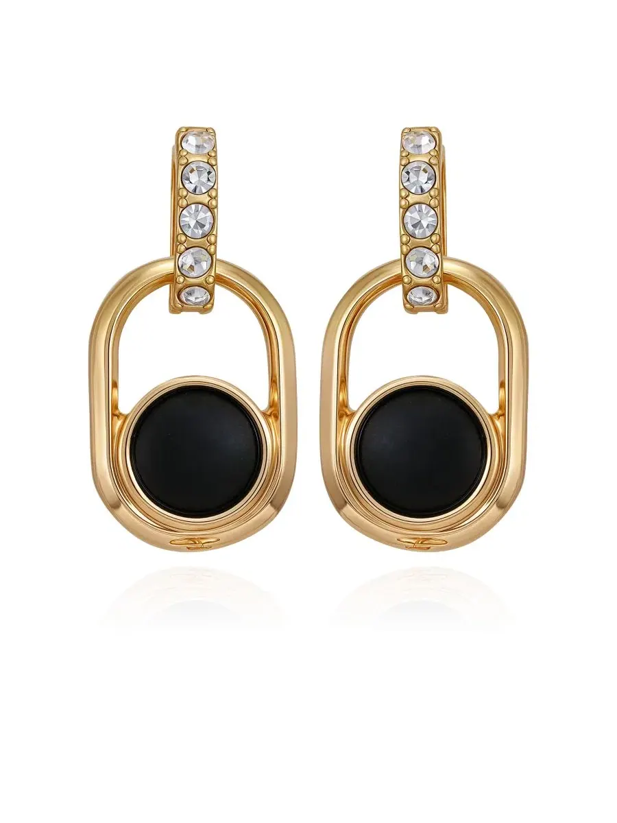 Серьги-подвески с черным камнем Gold-Tone Black Stone Linear Drop GUESS — изображение 1 из 3, оттенок золотистый/черный