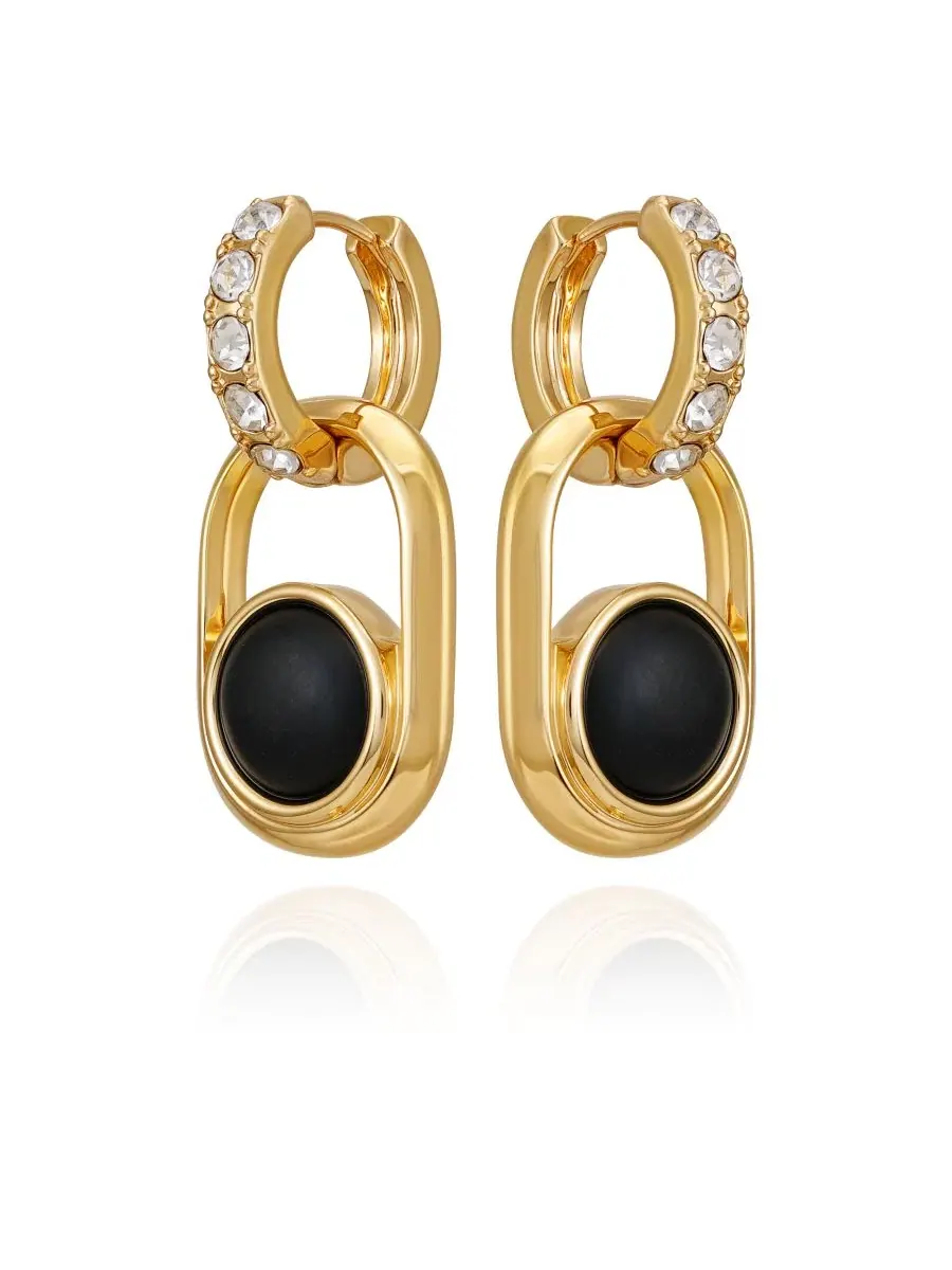 Серьги-подвески с черным камнем Gold-Tone Black Stone Linear Drop GUESS — изображение 2 из 3, оттенок золотистый/черный