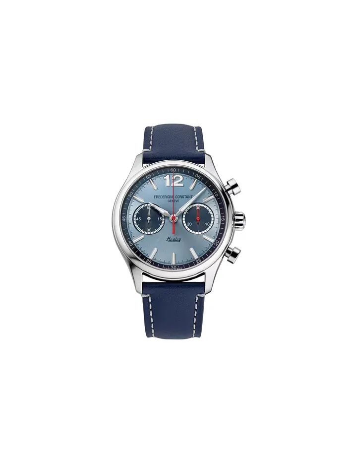 Мужские часы Vintage Rally Healey Chronograph с синим кожаным ремешком, 42mm Frederique Constant — изображение 1 из 3