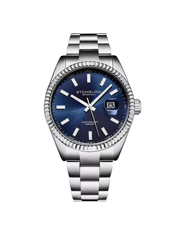 Мужские кварцевые часы Vanguard 4069 — 42 мм, синий циферблат, браслет из нержавеющей стали — изображение 1 из 2