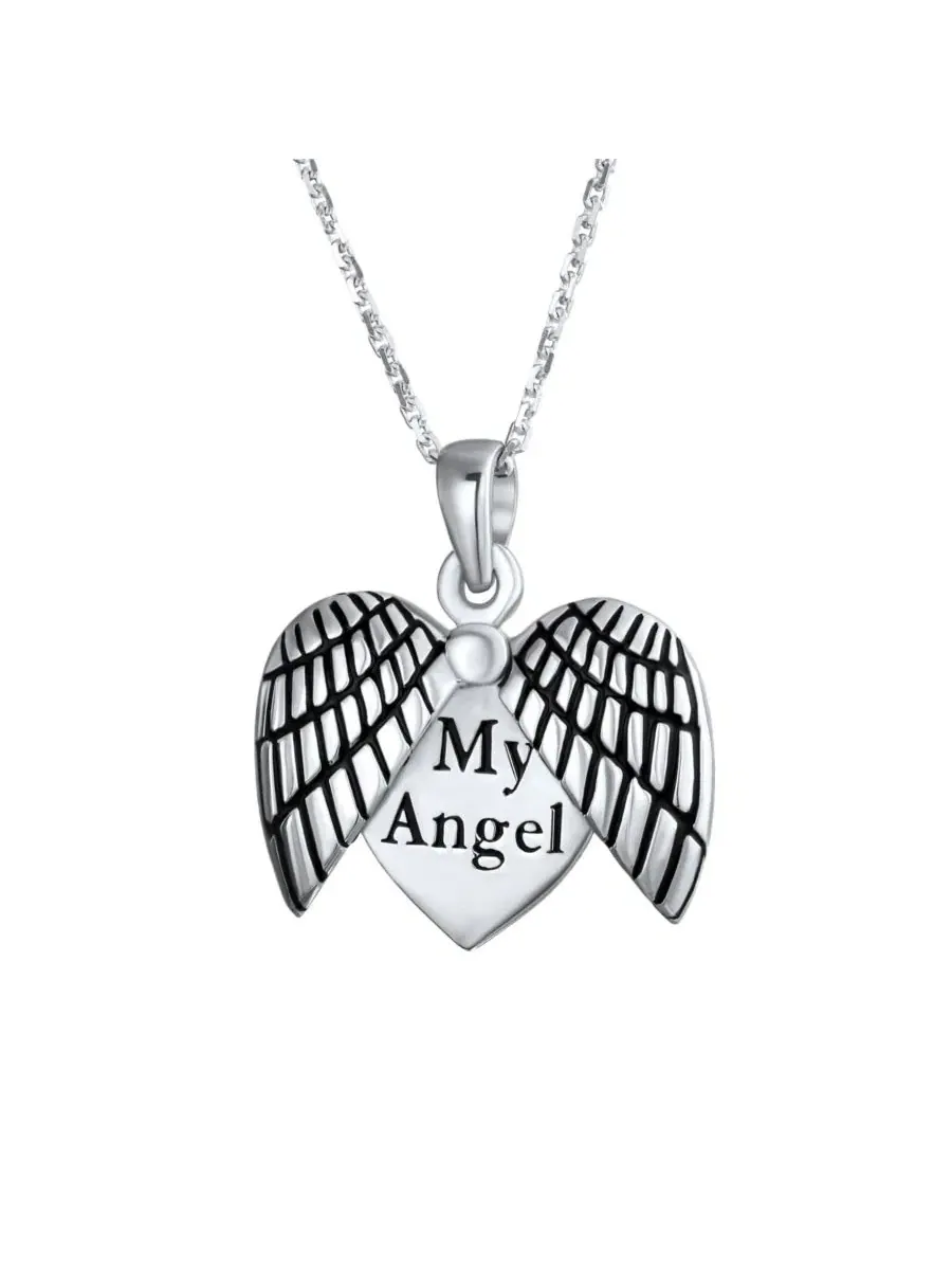 Кулон-медальон в виде ангельского крыла и сердца MY Angel Word, серебро 925 пробы Bling Jewelry — изображение 1 из 3