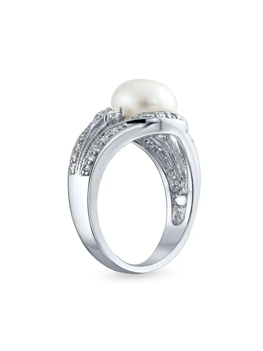 Кольцо с белой пресноводной жемчужиной из серебра 925 пробы Bling Jewelry — изображение 3 из 5, оттенок серебристый