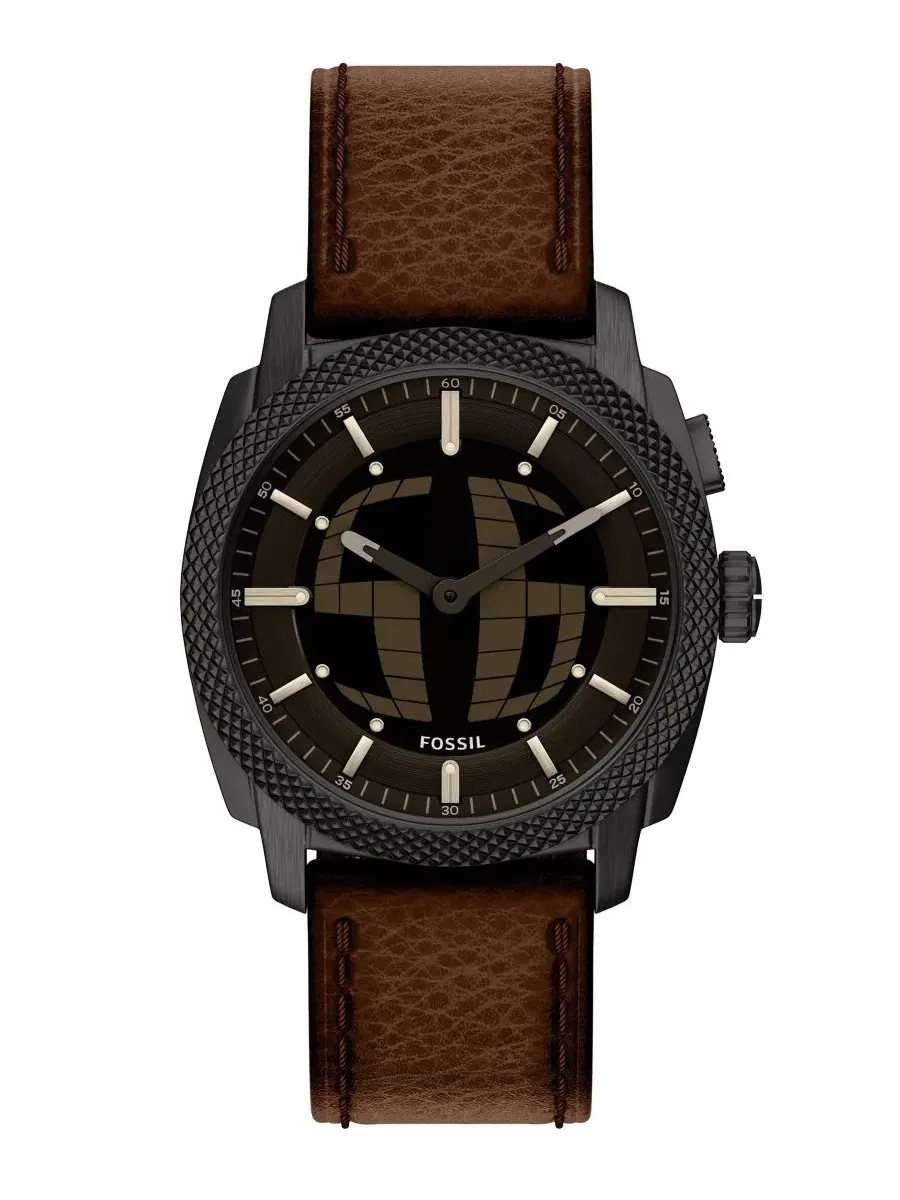 Мужские часы Machine Big Tic с коричневым кожаным ремешком, 41 мм Fossil — изображение 1 из 8, оттенок коричневый