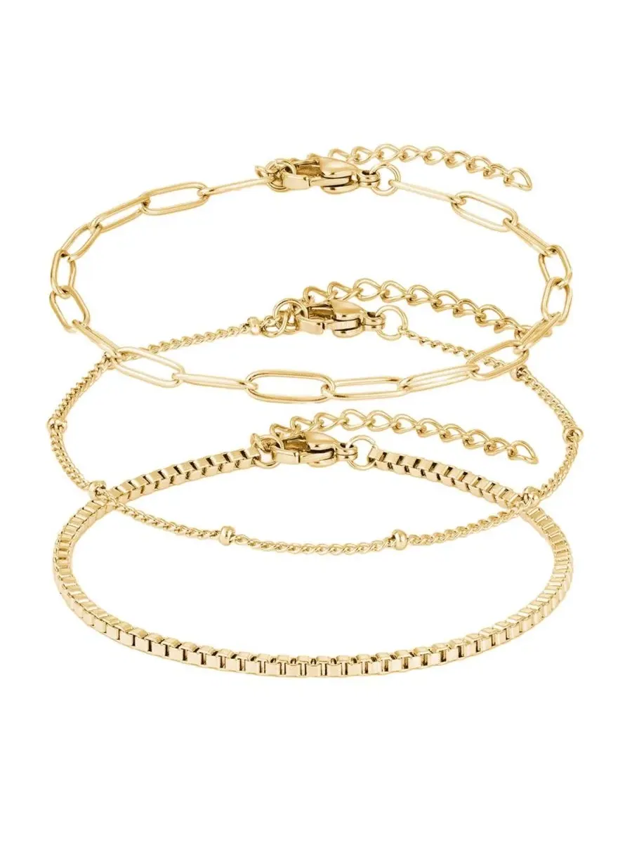 Комплект из 3 браслетов с позолотой, модель 3-Chain Bracelet Set ADORNIA — изображение 1 из 4