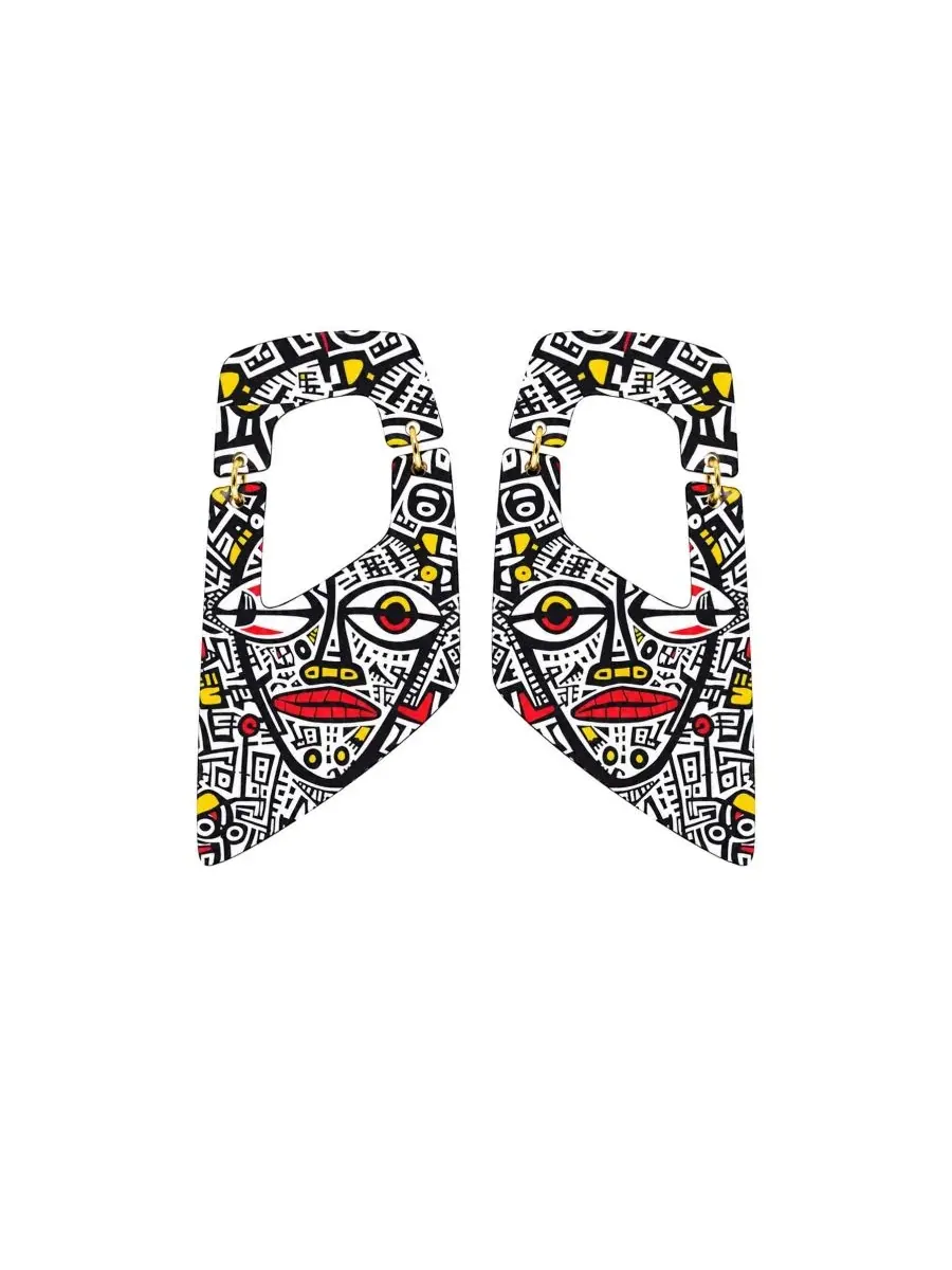 Серьги-геометрические подвески Rachel II с принтом Swanky Designs — изображение 1 из 3, оттенок белый