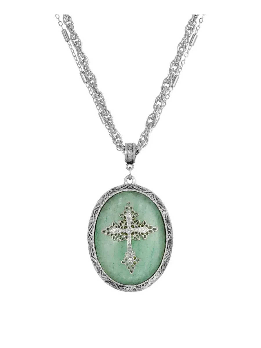 Оловянный крестик в овальной оправе из розового кварца Symbols Of Faith