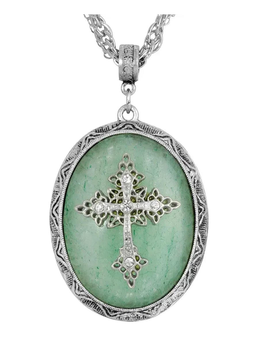 Оловянный крестик в овальной оправе из розового кварца Symbols Of Faith — изображение 2 из 4, оттенок зеленый