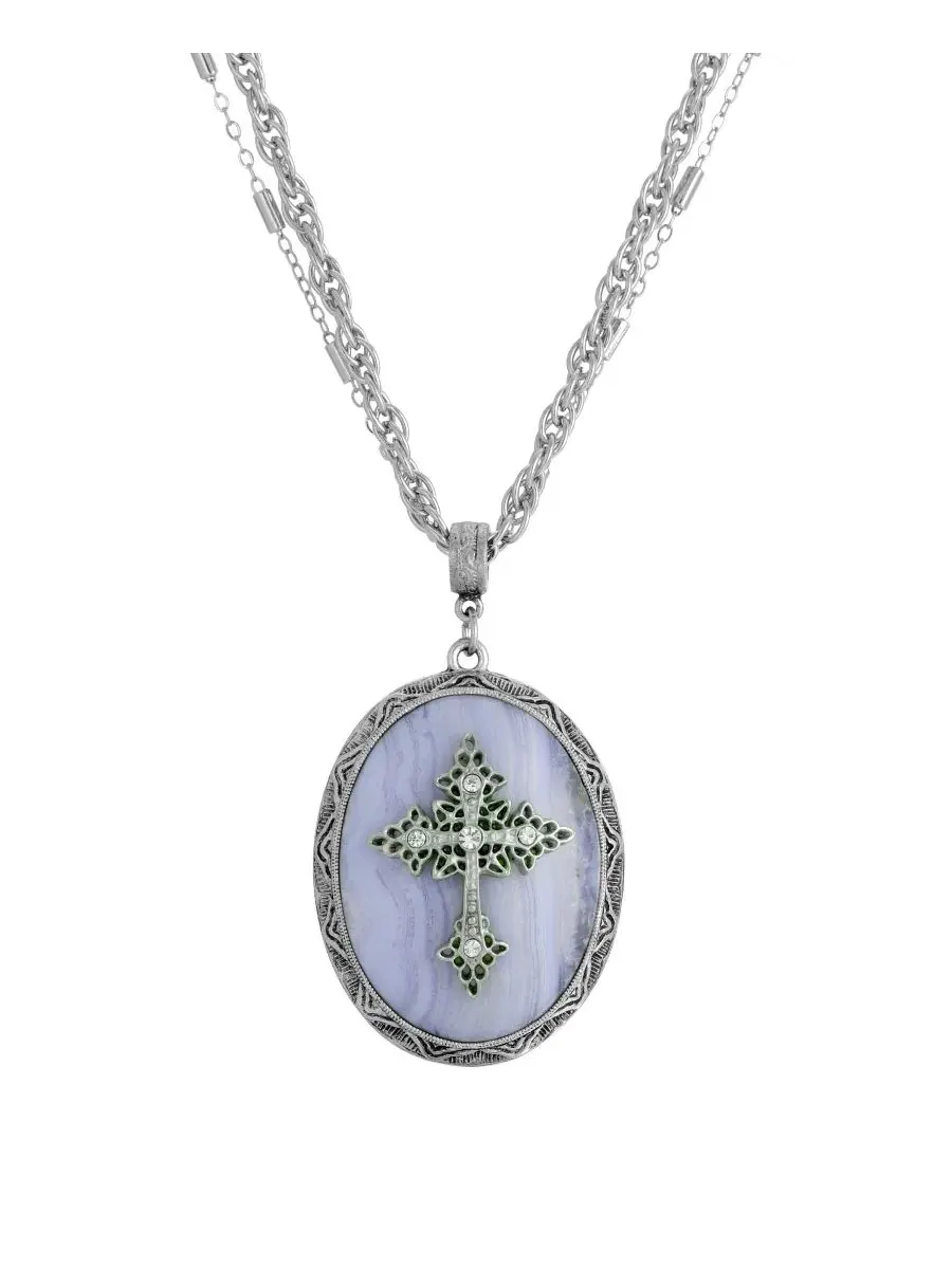 Оловянный крестик в овальной оправе из розового кварца Symbols Of Faith