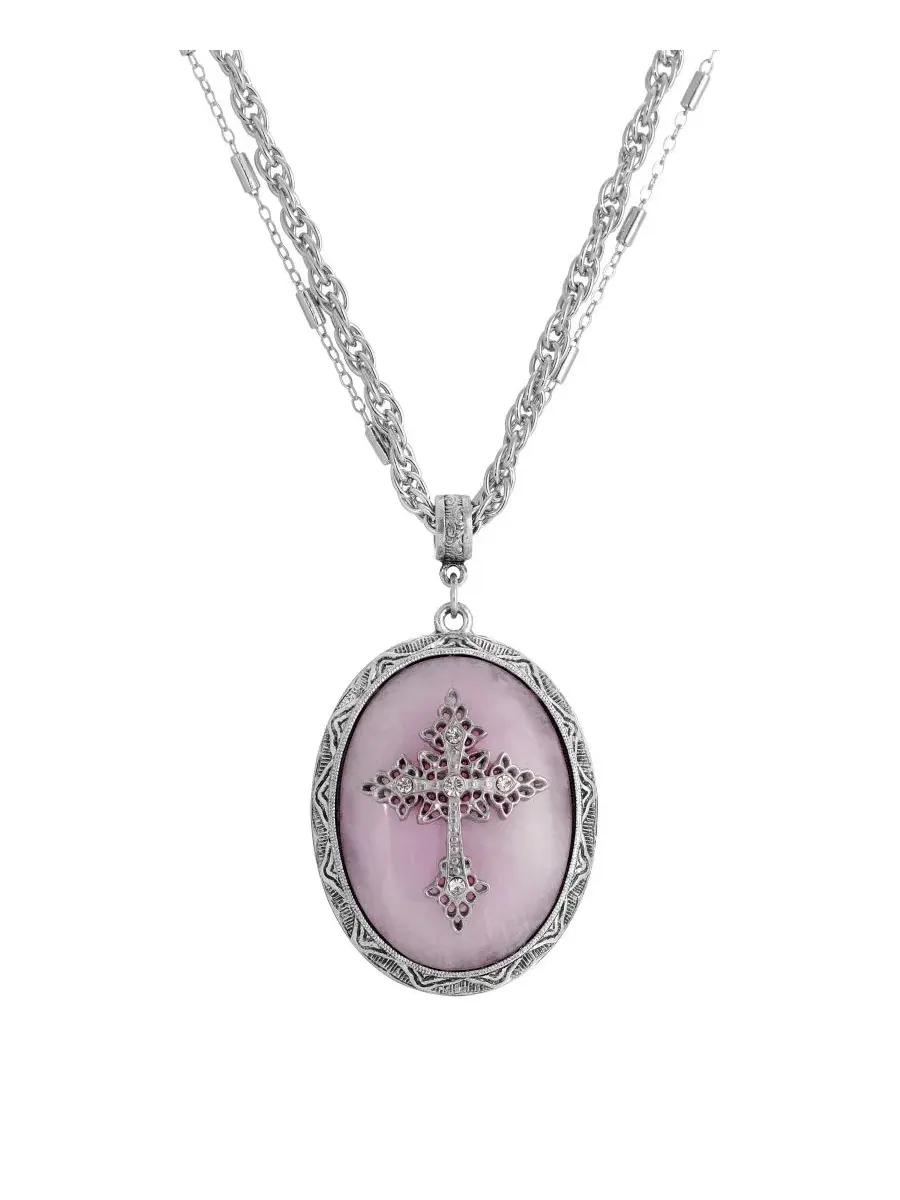 Оловянный крестик в овальной оправе из розового кварца Symbols Of Faith — изображение 1 из 4, оттенок розовый
