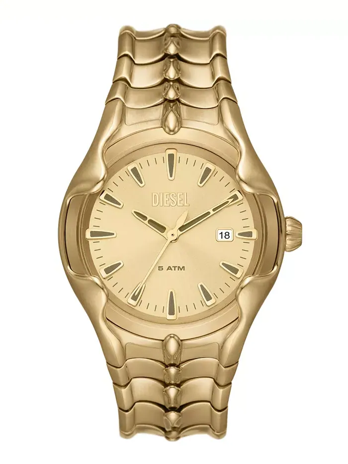 Мужские часы Vert Quartz Three Hand Date с датой, золотистый корпус из нержавеющей стали, 44 мм — изображение 1 из 3
