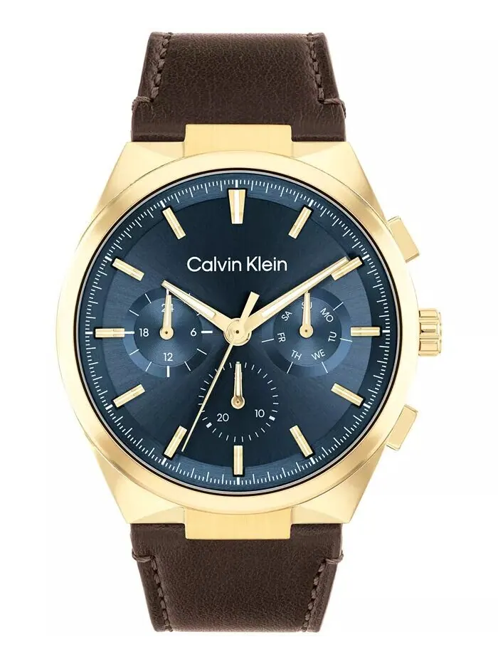 Мужские часы Distinguish с коричневым кожаным ремешком, 44 мм Calvin Klein