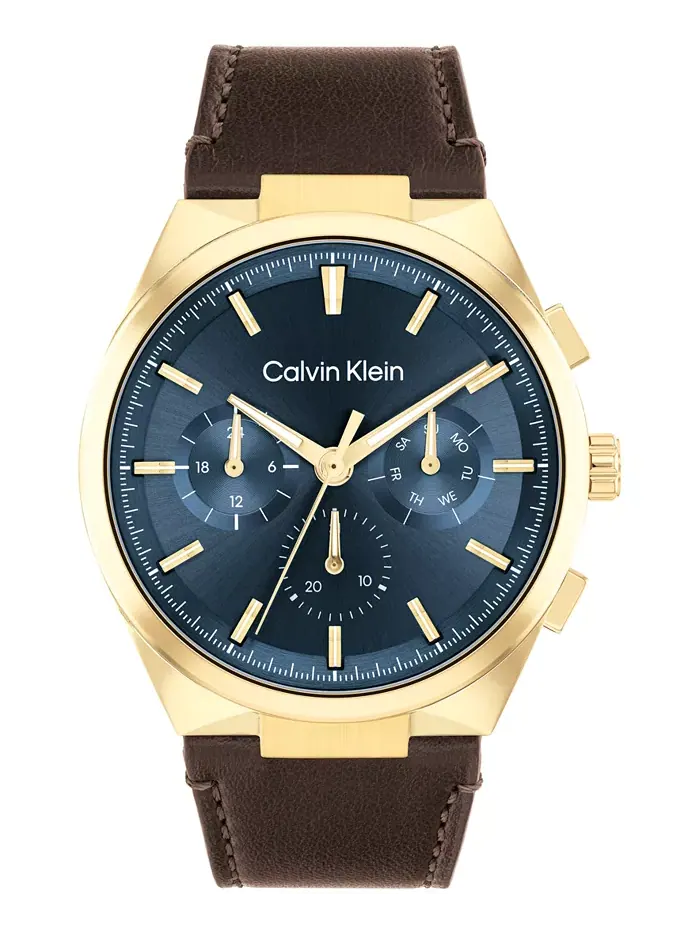 Мужские часы Distinguish с коричневым кожаным ремешком, 44 мм Calvin Klein — изображение 1 из 3