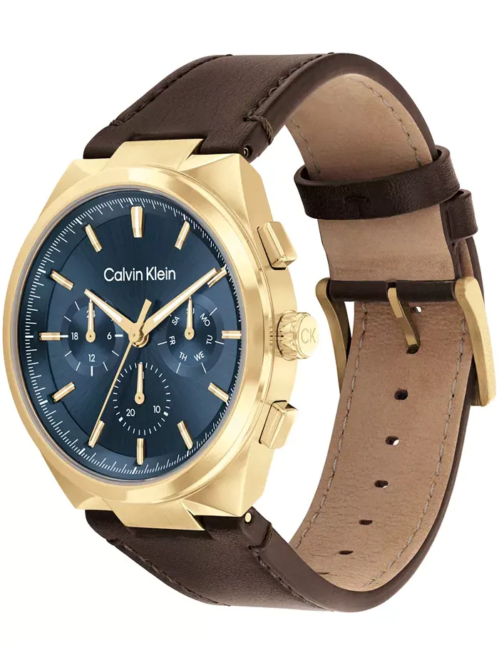 Мужские часы Distinguish с коричневым кожаным ремешком, 44 мм Calvin Klein — изображение 2 из 3