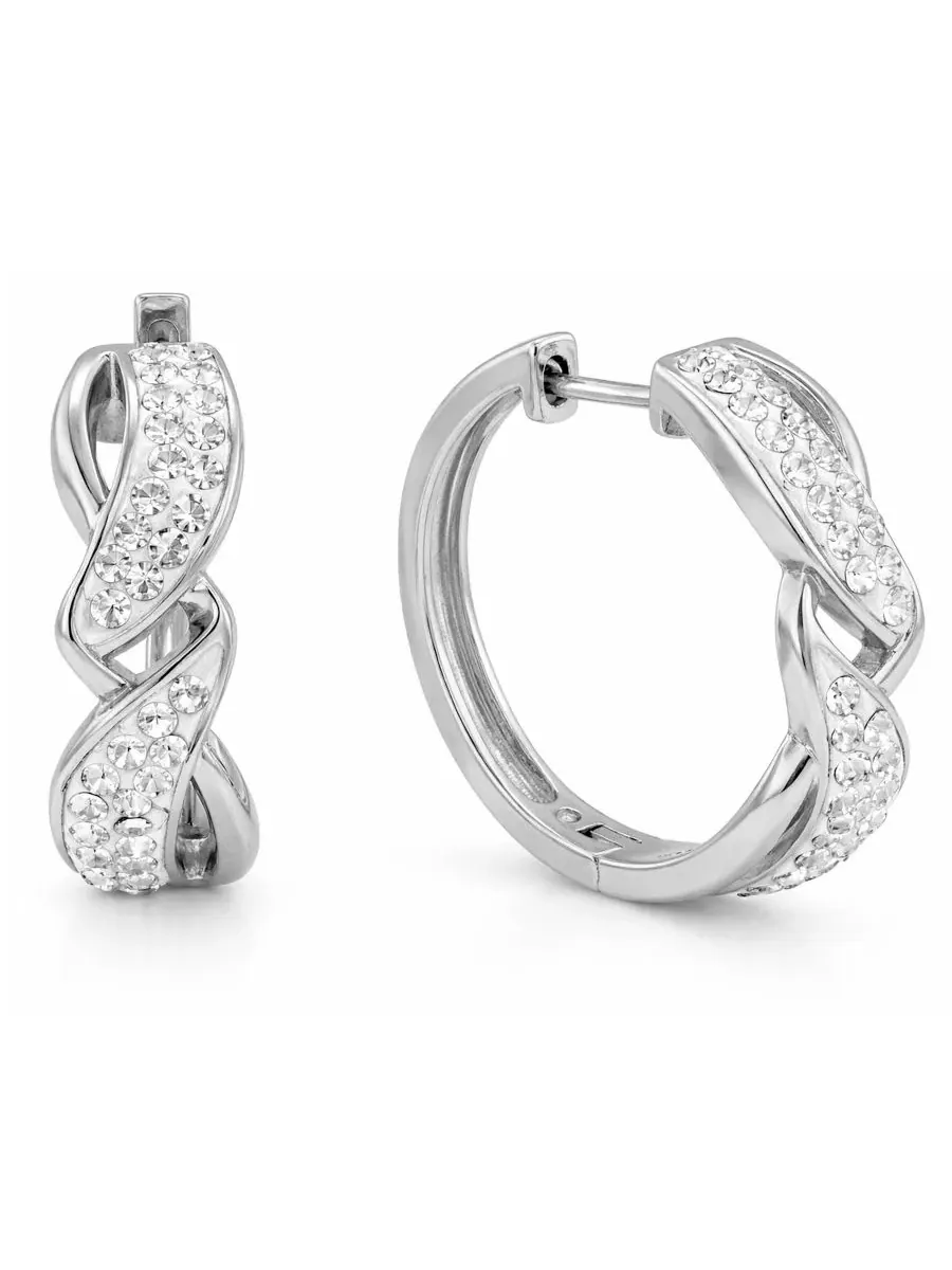Серьги-кольца с кристаллами, модель Crystal Twisted Hinged Hoop And Now This — изображение 1 из 6, оттенок серебристый