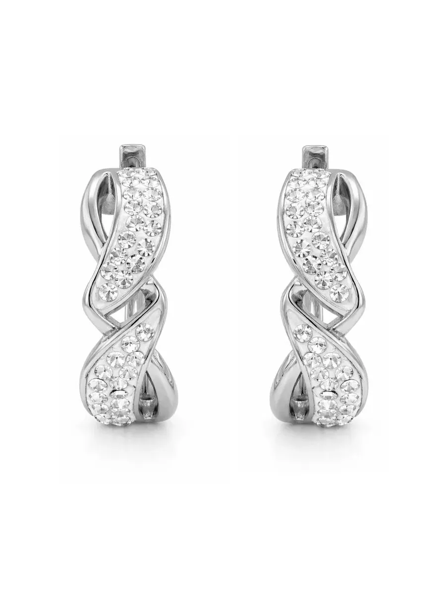 Серьги-кольца с кристаллами, модель Crystal Twisted Hinged Hoop And Now This — изображение 4 из 6, оттенок серебристый