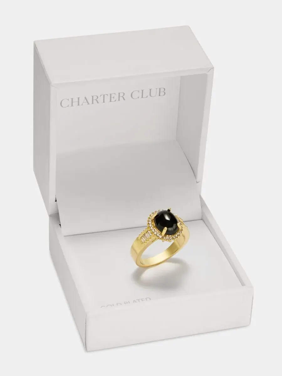 Кольцо с черным кристаллом и фианитами Charter Club — изображение 2 из 3, оттенок золото
