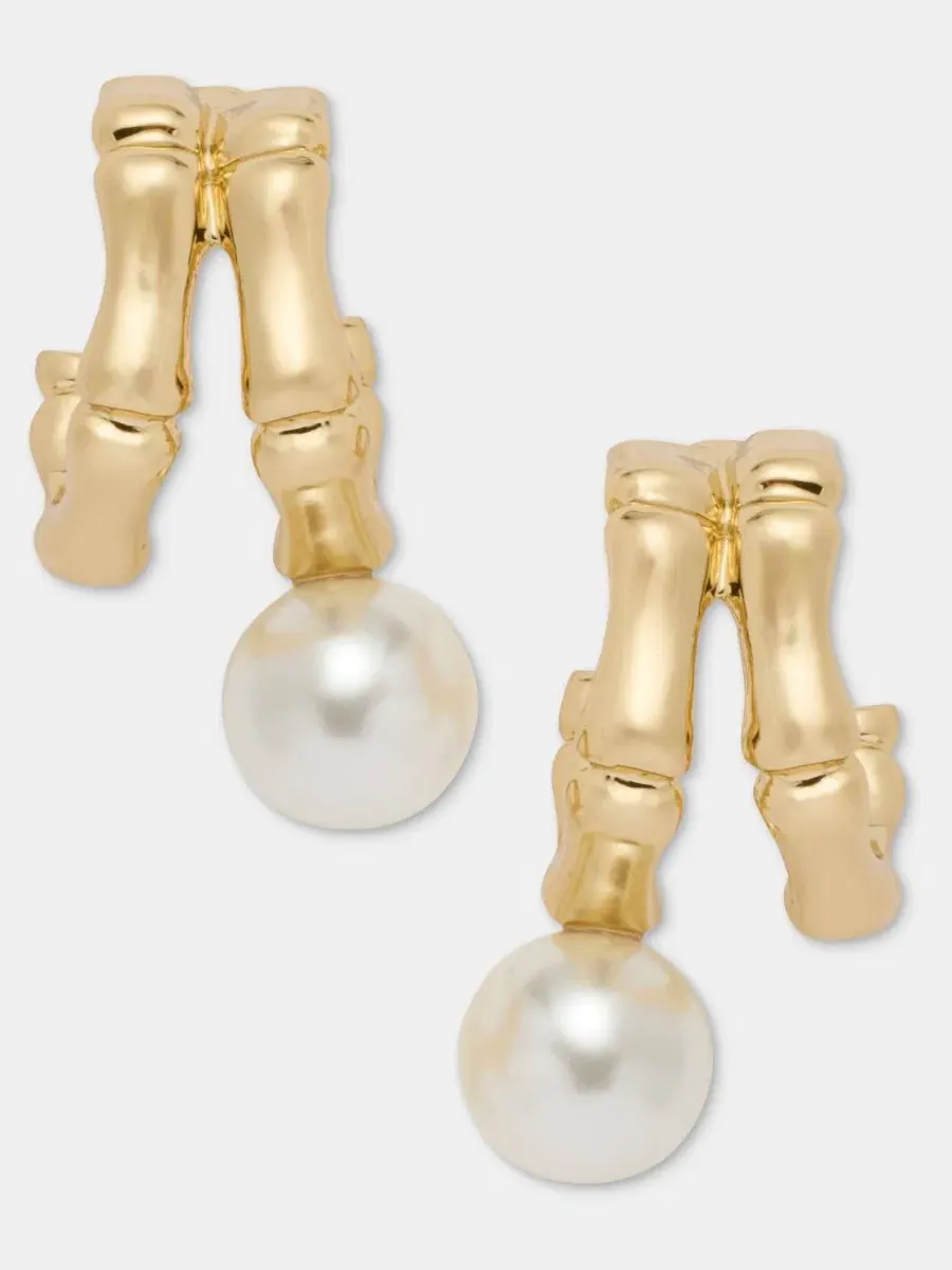 Серьги-пусеты с имитацией жемчуга, модель Bamboo Anne Klein — изображение 1 из 4, оттенок белый