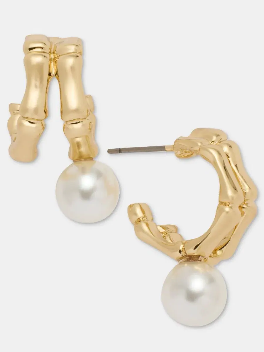 Серьги-пусеты с имитацией жемчуга, модель Bamboo Anne Klein — изображение 2 из 4, оттенок белый