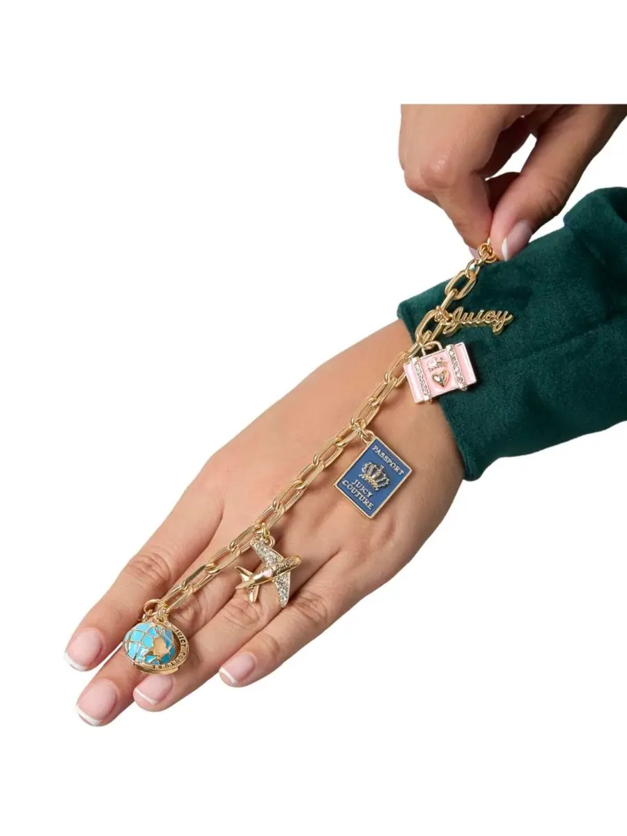 Браслет с эмалевыми подвесками Travel Icons Juicy Couture — изображение 3 из 9, оттенок золотистый/синий розовый