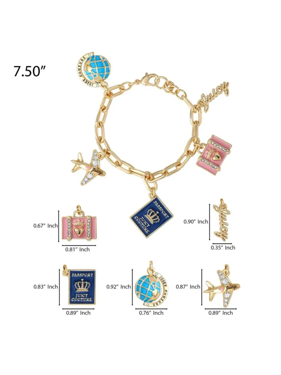 Браслет с эмалевыми подвесками Travel Icons Juicy Couture — изображение 5 из 9, оттенок золотистый/синий розовый