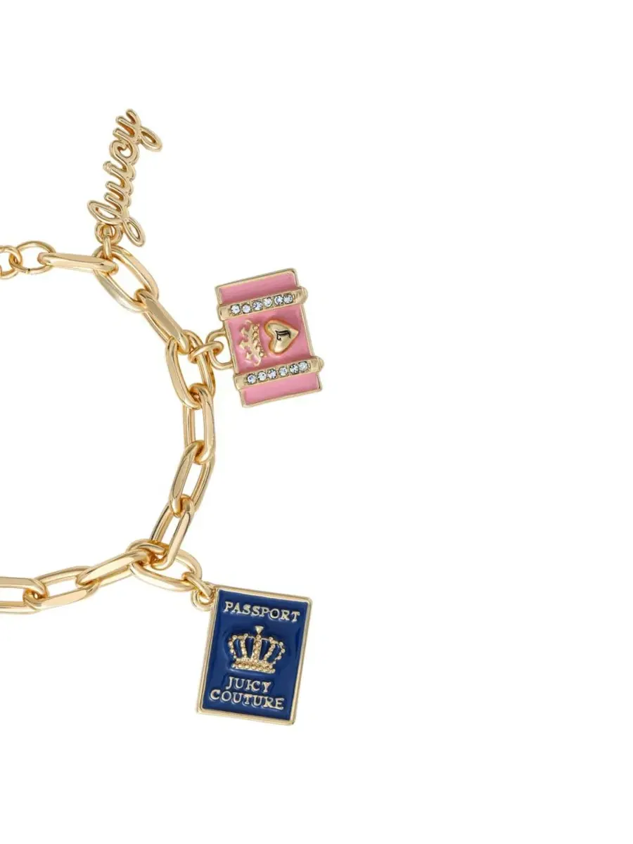 Браслет с эмалевыми подвесками Travel Icons Juicy Couture — изображение 6 из 9, оттенок золотистый/синий розовый