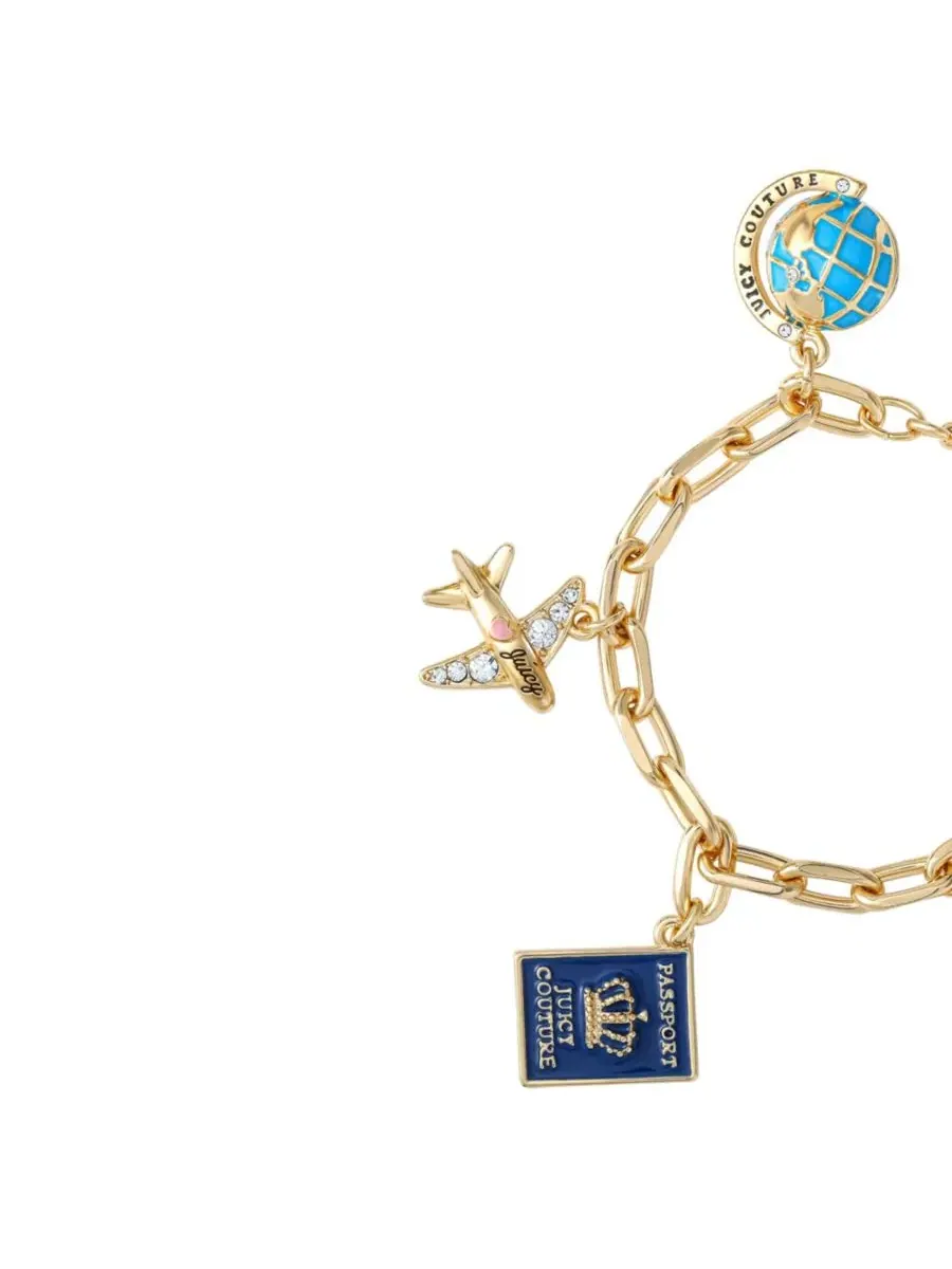 Браслет с эмалевыми подвесками Travel Icons Juicy Couture — изображение 8 из 9, оттенок золотистый/синий розовый