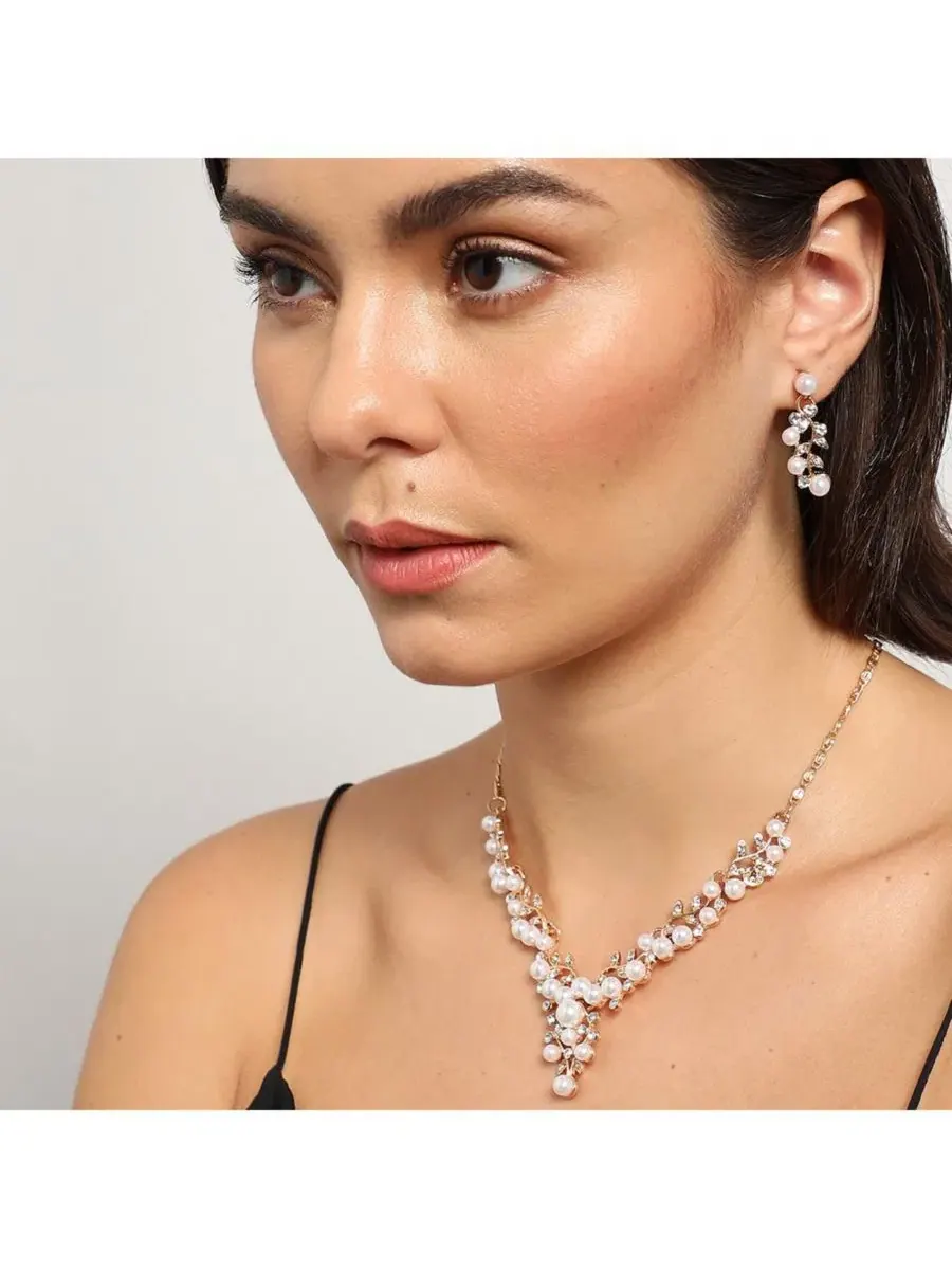 Комплект украшений с жемчугом Gold Plated Pearl Jewellery Set SOHI — изображение 3 из 7, оттенок белый