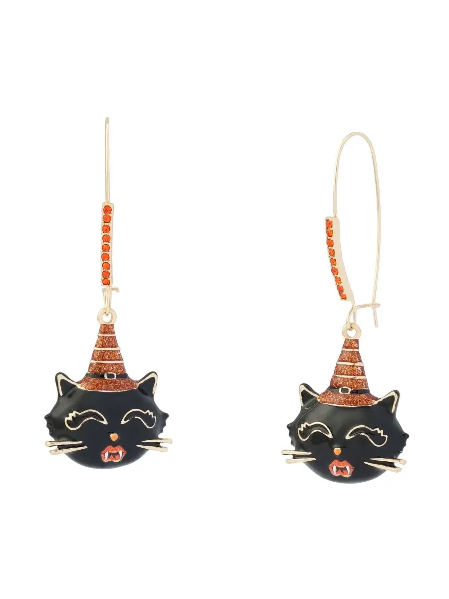 Серьги-подвески с черным котом, модель Halloween Witchy Cat Betsey Johnson — изображение 1 из 3, оттенок черный
