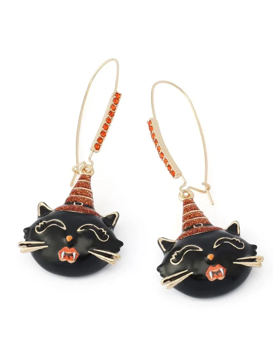 Серьги-подвески с черным котом, модель Halloween Witchy Cat Betsey Johnson — изображение 2 из 3, оттенок черный