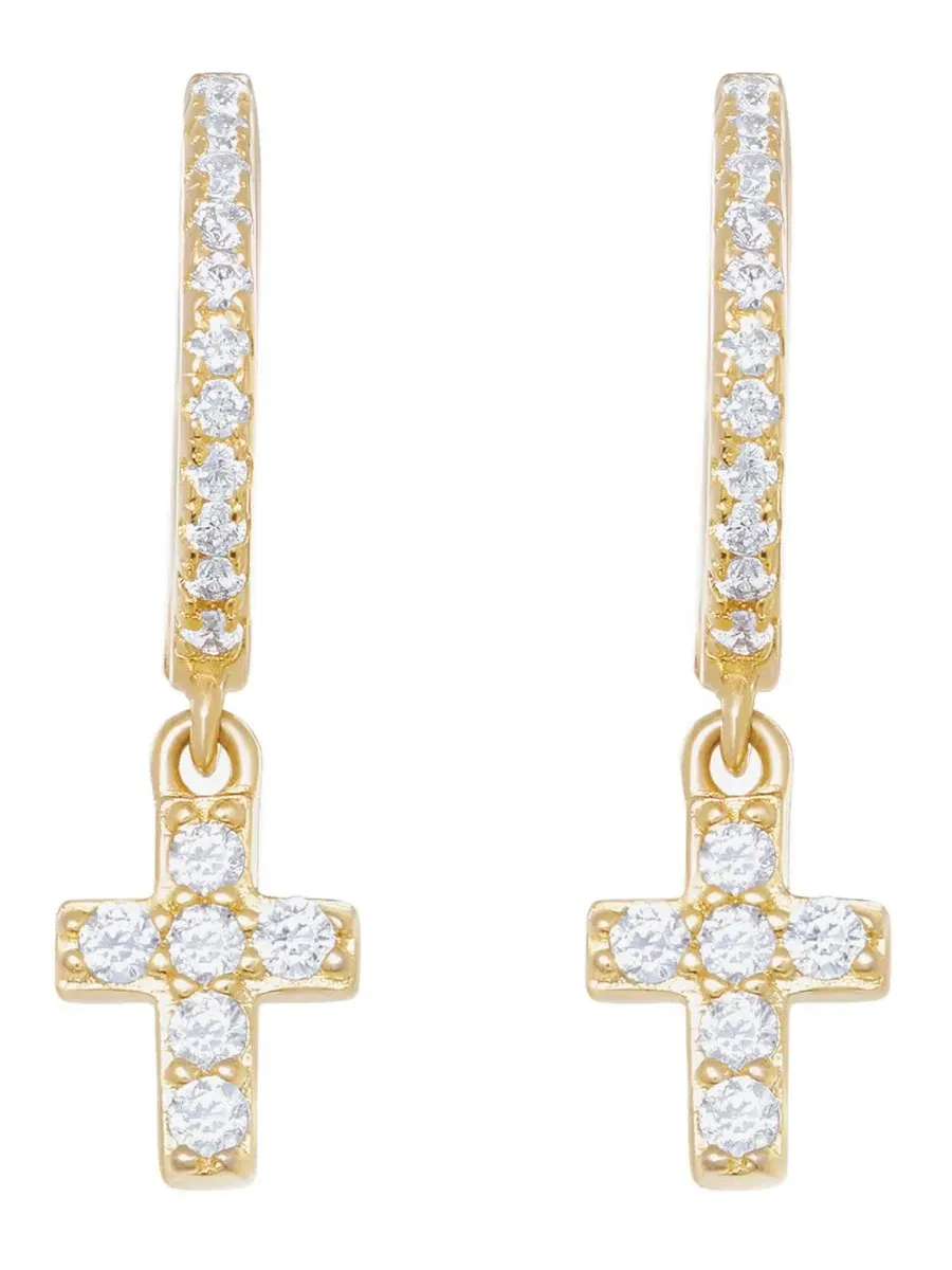 Серьги-конго с крестом и кубическим цирконием Cubic Zirconia Religious Cross Charm Dangle Huggie — изображение 2 из 3