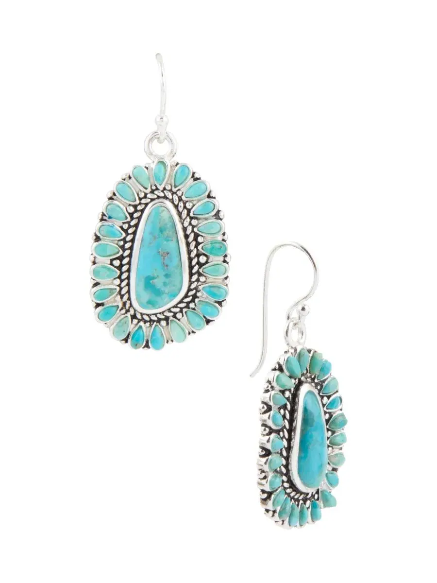 Серьги-подвески с бирюзой Sedona Blue Turquoise Silver Drop Barse — изображение 1 из 5, оттенок серебряный