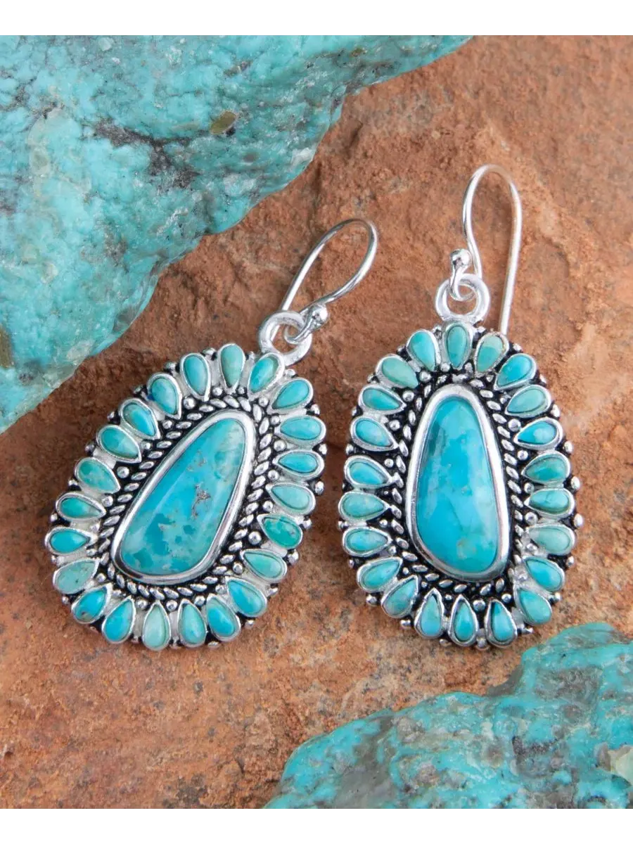 Серьги-подвески с бирюзой Sedona Blue Turquoise Silver Drop Barse — изображение 4 из 5, оттенок серебряный