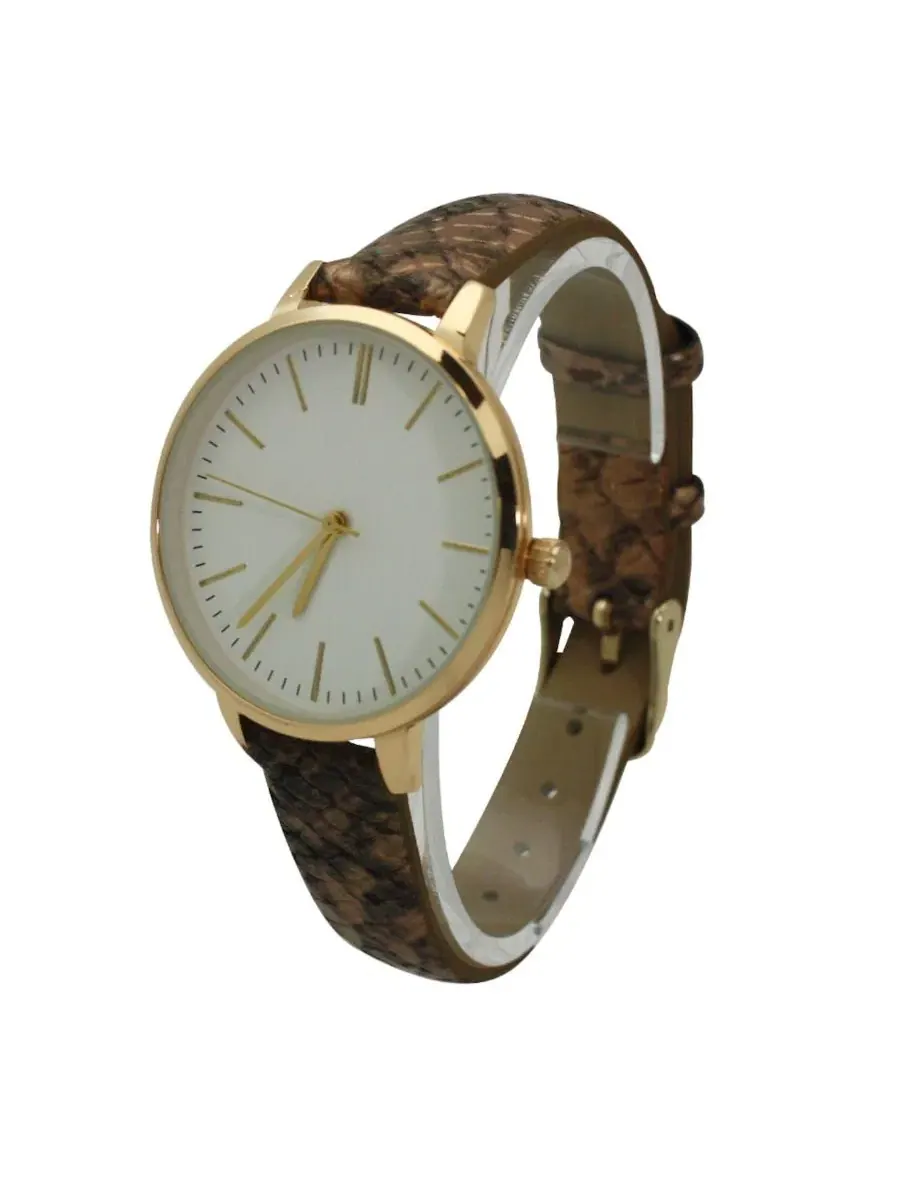 Часы с браслетом из кожи с принтом Bronze Snake Print Leather Strap Olivia Pratt — изображение 1 из 4, оттенок золотистый
