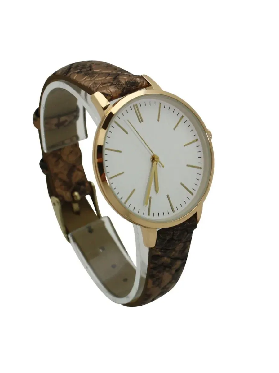 Часы с браслетом из кожи с принтом Bronze Snake Print Leather Strap Olivia Pratt — изображение 2 из 4, оттенок золотистый