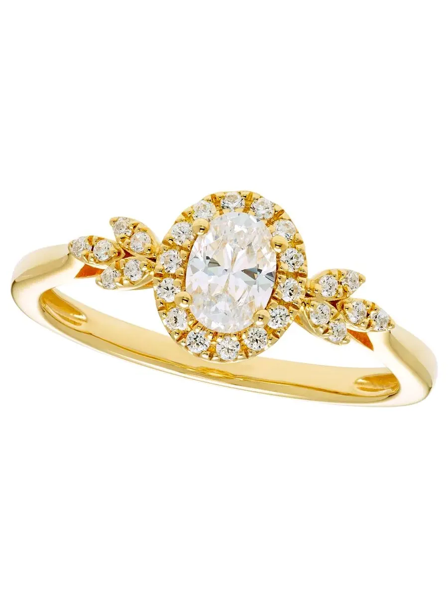 Кольцо с бриллиантом и ореолом, 1/2 ct. t.w. — изображение 1 из 4, оттенок желтый золотистый