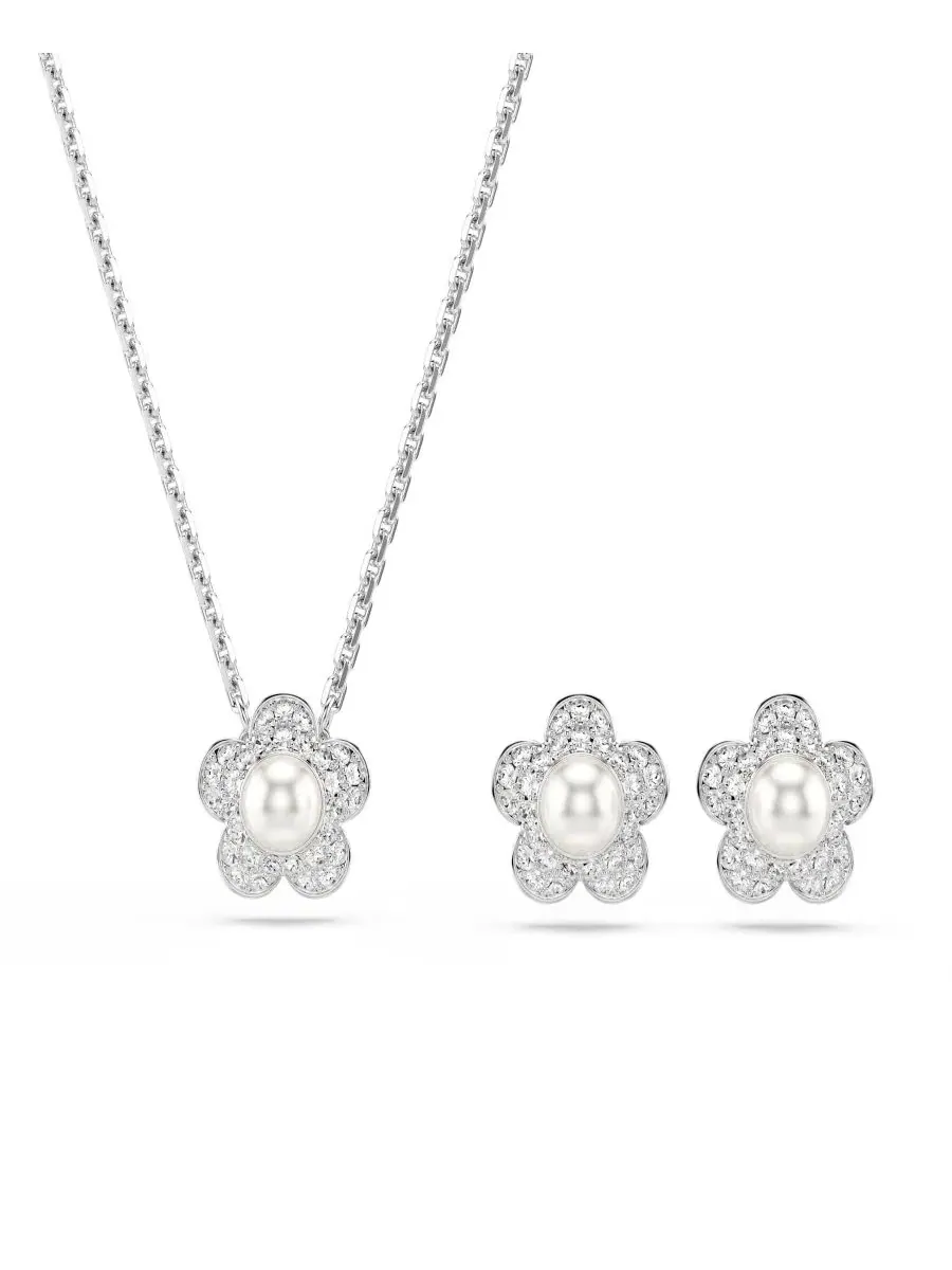 Комплект из колье и сережек Ariana Grande x Rhodium Plated с цветком груши и родиевым покрытием