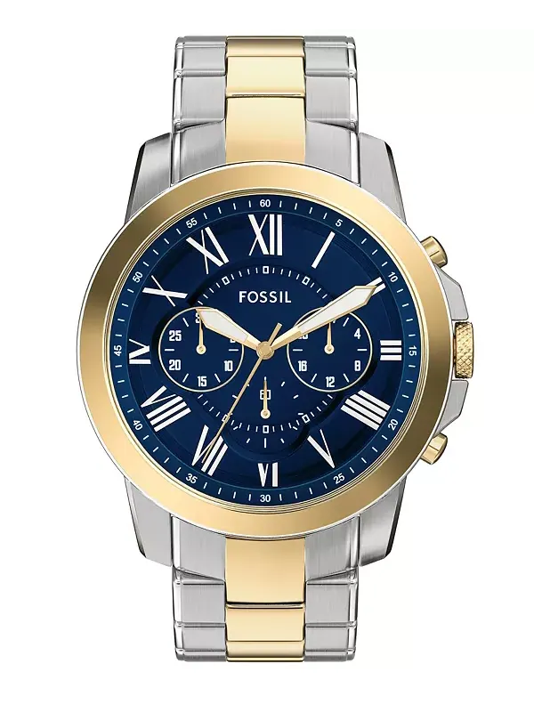 Мужские часы Grant Chronograph из двухцветной нержавеющей стали, 44 мм Fossil — мульти