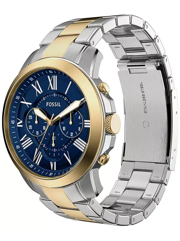 Мужские часы Grant Chronograph из двухцветной нержавеющей стали, 44 мм Fossil — изображение 4 из 4, оттенок мульти