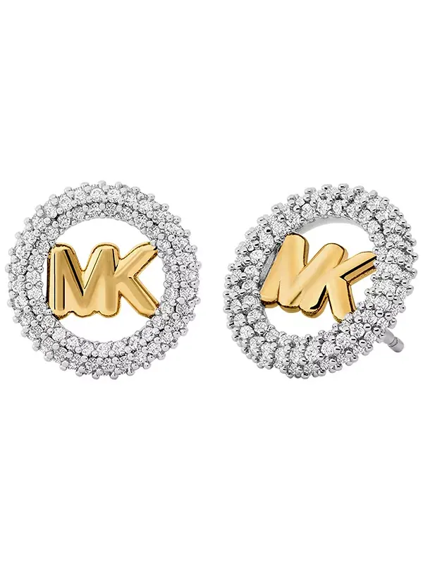 Маленькие серьги-гвоздики с логотипом в виде паве Michael Kors — изображение 1 из 3, оттенок золото
