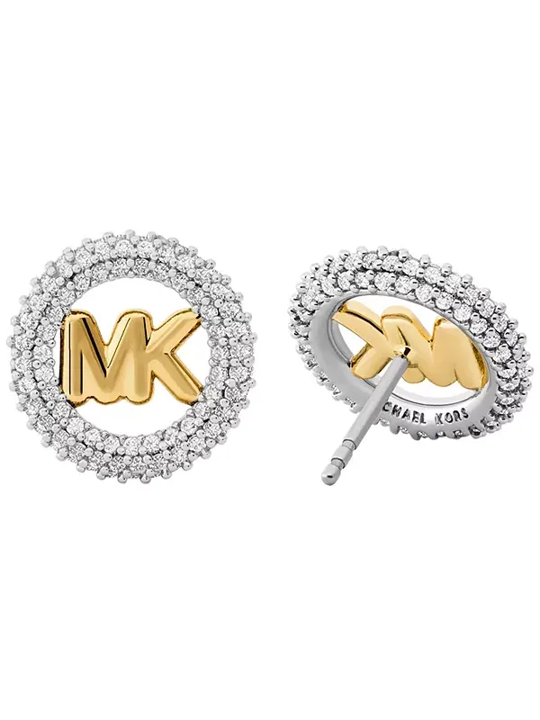 Маленькие серьги-гвоздики с логотипом в виде паве Michael Kors — изображение 2 из 3, оттенок золото