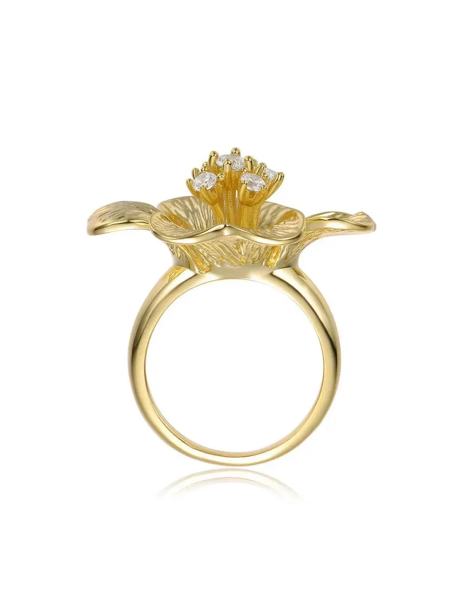 Кольцо с цветком и фианитами 14K Gold Plated Rachel Glauber — изображение 3 из 4, оттенок золото
