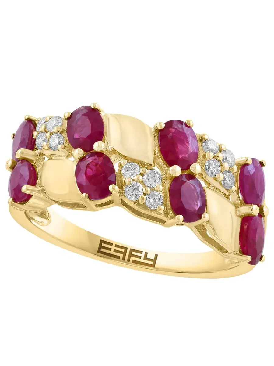 Кольцо с рубинами и бриллиантами EFFY Collection — изображение 1 из 4, оттенок желтый золотистый