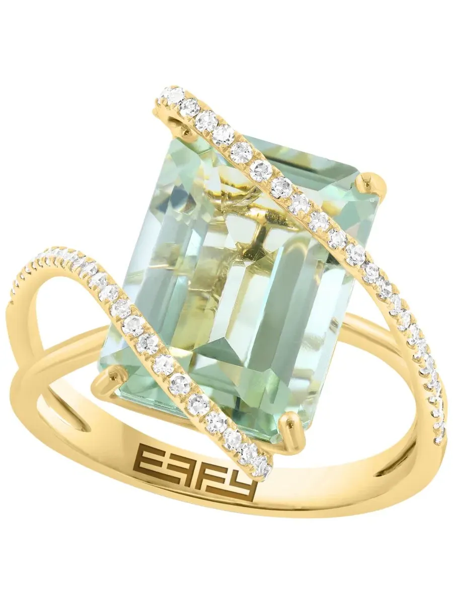 Кольцо с зеленым аметистом (6 ct. t.w.) и бриллиантами (1/4 ct. t.w.) в 14-каратном желтом золоте — изображение 1 из 4