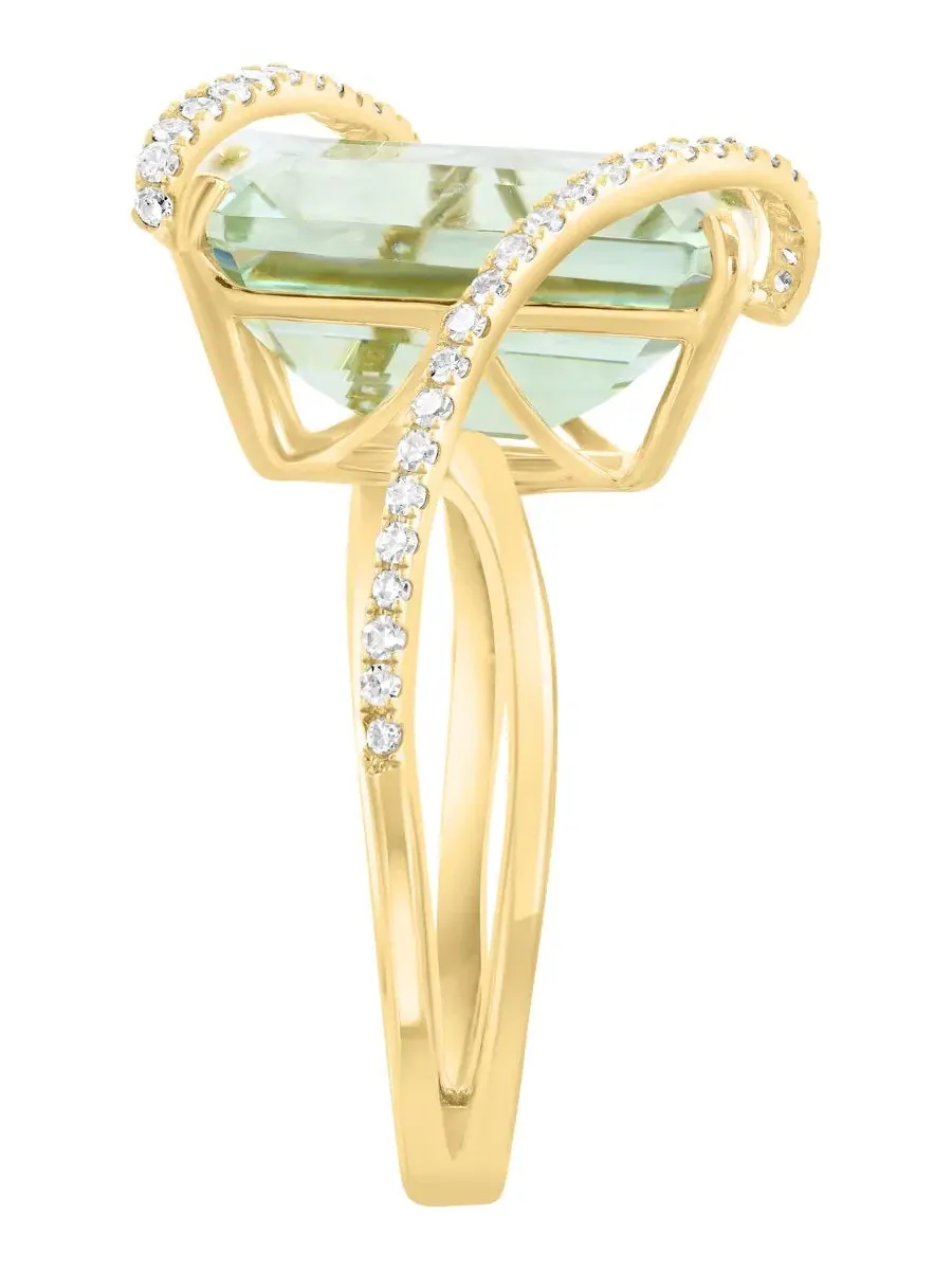 Кольцо с зеленым аметистом (6 ct. t.w.) и бриллиантами (1/4 ct. t.w.) в 14-каратном желтом золоте — изображение 2 из 4