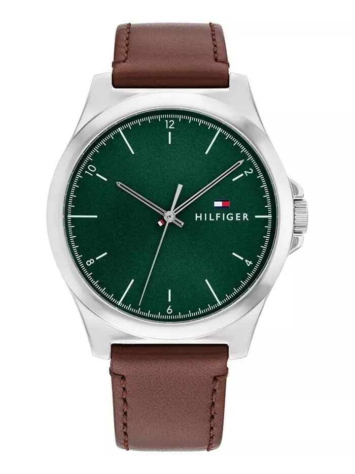 Мужские кварцевые коричневые кожаные часы 43 мм Tommy Hilfiger