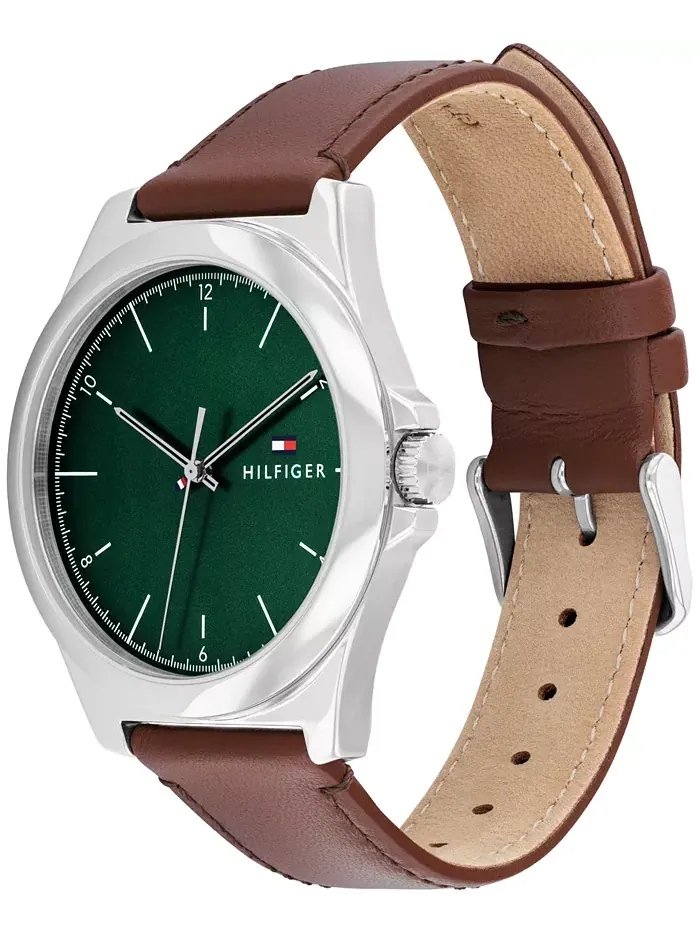 Мужские кварцевые часы из коричневой кожи 43 мм Tommy Hilfiger — изображение 2 из 3