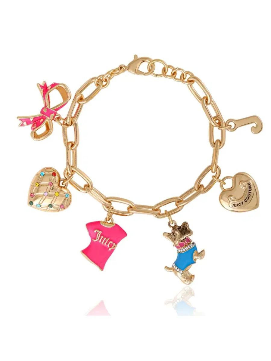 Браслет с подвесками: бантик, собачка и сердечко - 19 см Juicy Couture