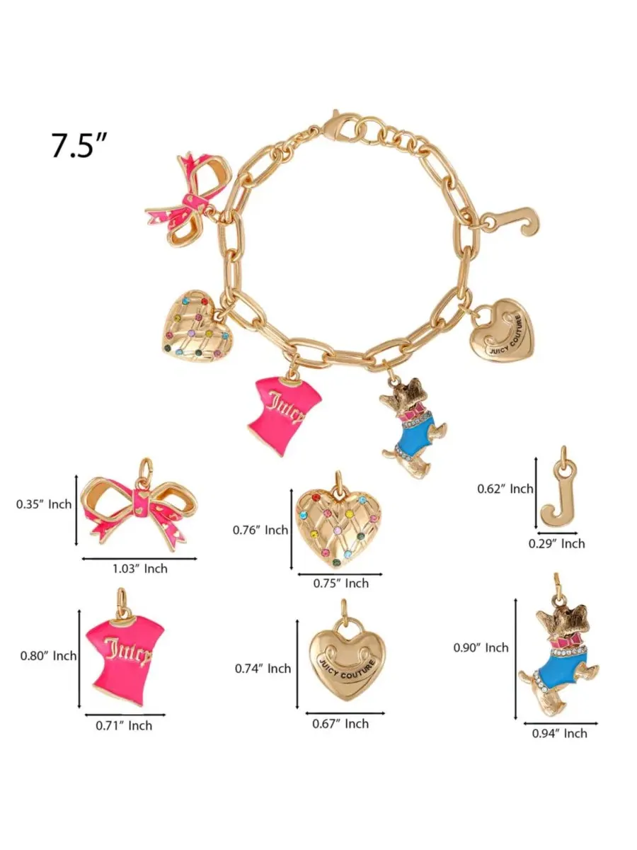 Браслет с подвесками: бантик, собачка и сердечко - 19 см Juicy Couture — изображение 5 из 10, оттенок нет цвета